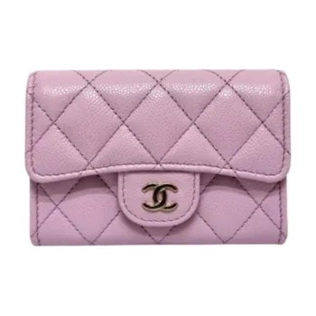 CHANEL Grain Cow Leather Card Holder Women's Pink