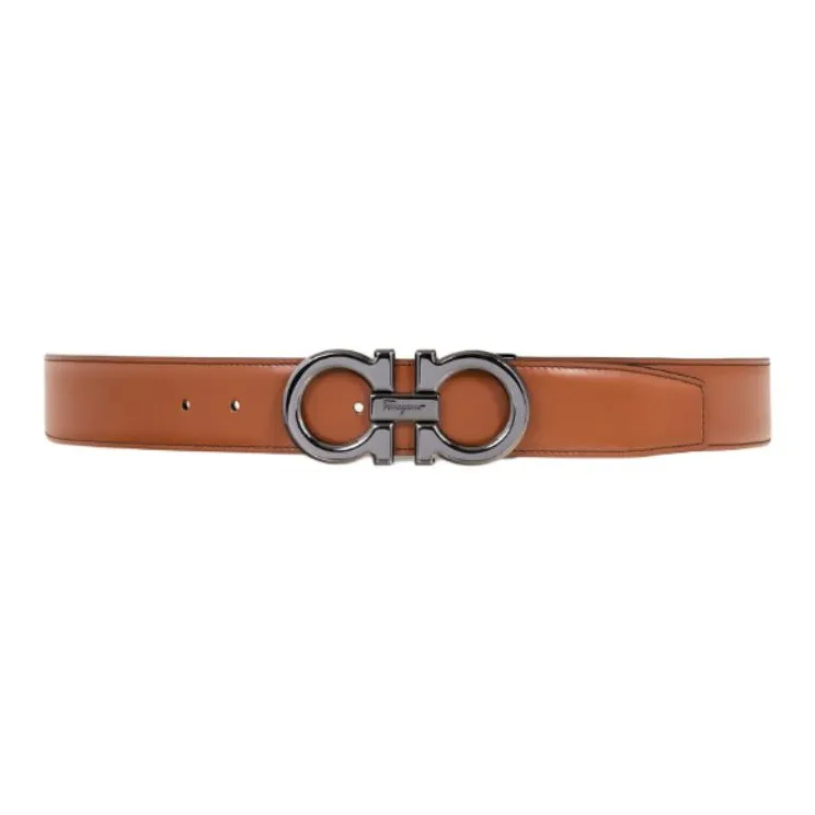 FERRAGAMO Calfskin Leather Belts Men's Brown Width 3.3CM-1