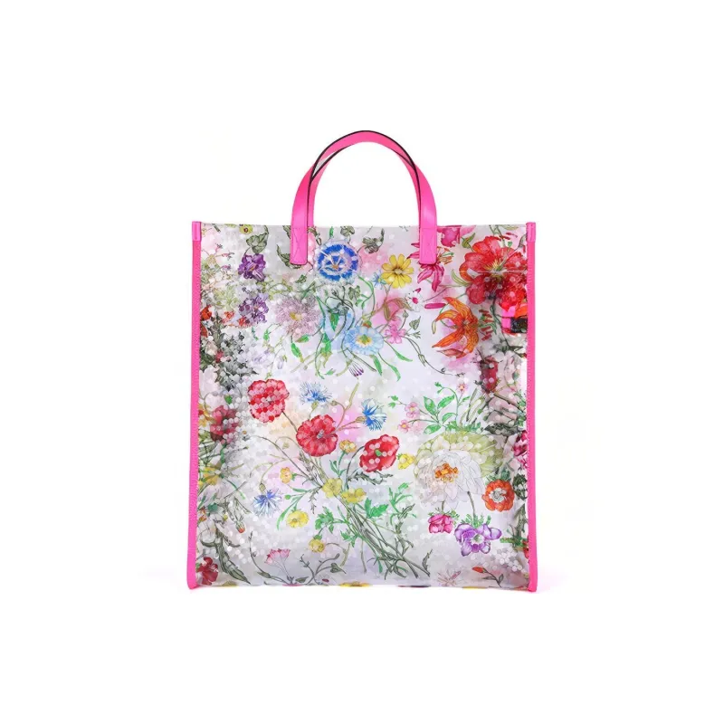GUCCI PVC Material Patchwork Leather Totes Handbags Large Size Women's Rose Red-1