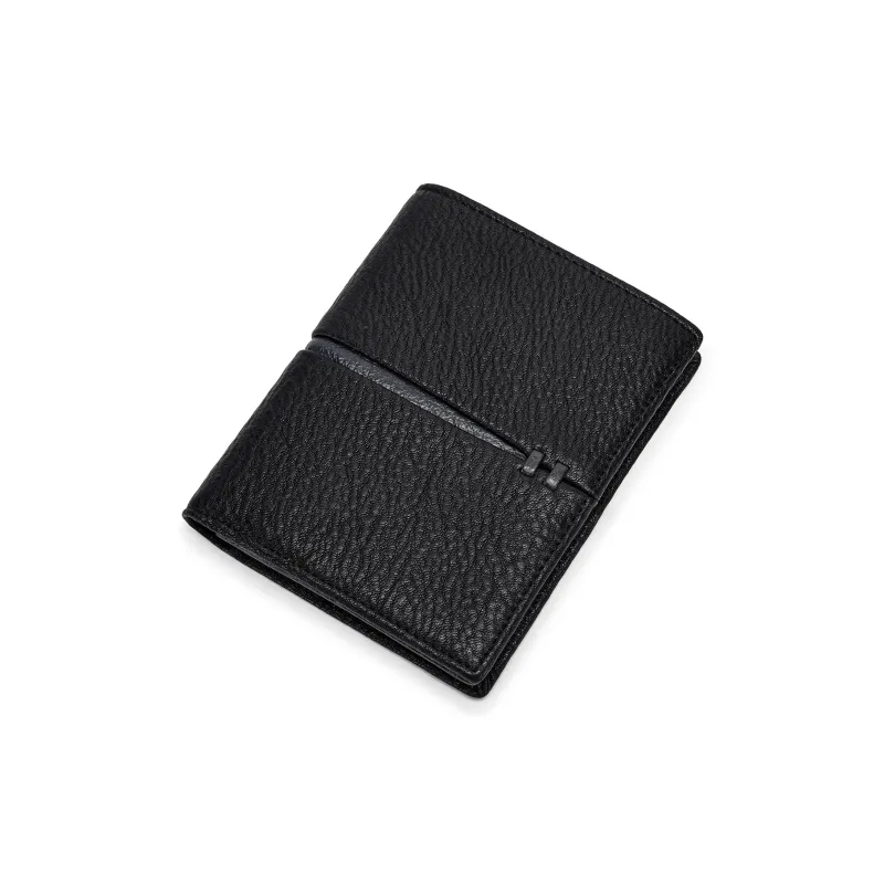 FAIRWHALE Top Grain Cow Leather Wallet Card Holder Coin Purse Money Clip Regular Men's Black-7