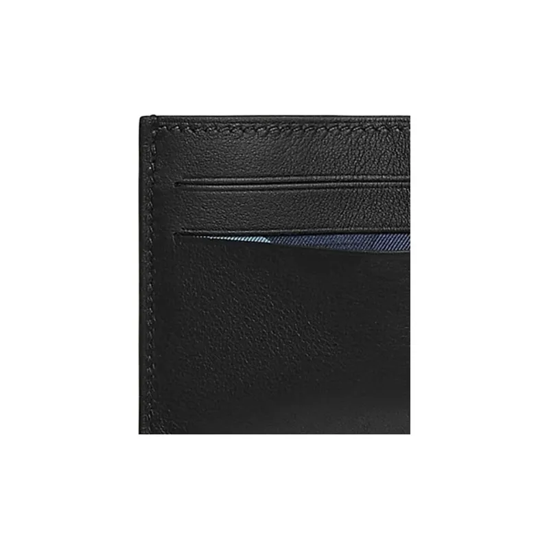 HERMES Citizen Twill Swift Leather Card Holder Men's Black With Sapphire Blue Accents-3