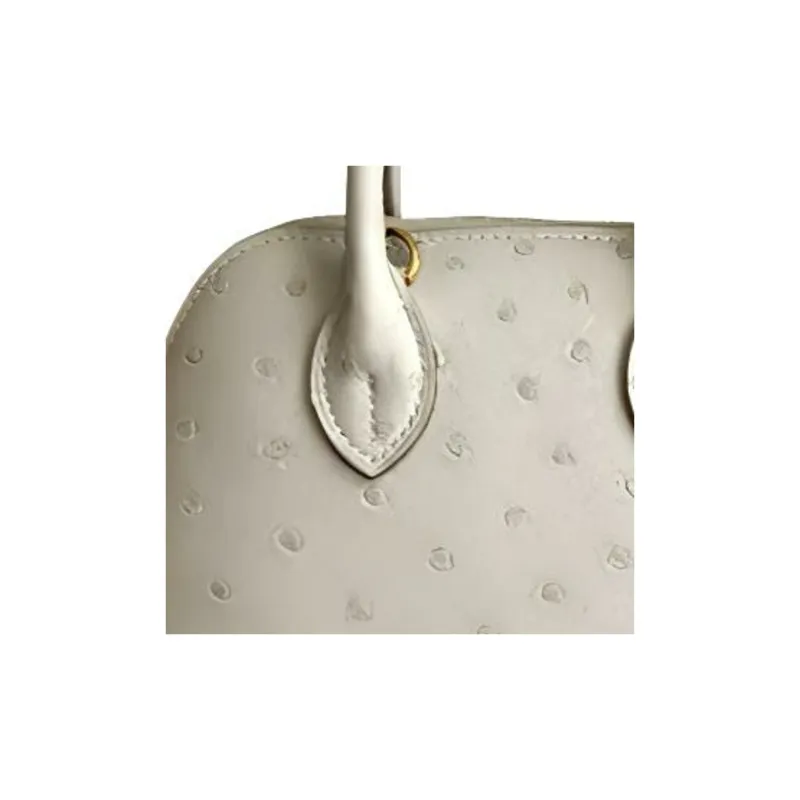 HERMES Bolide Ostrich Leather Bowling Bag, Handbag Regular Women's Pearl Gray-2