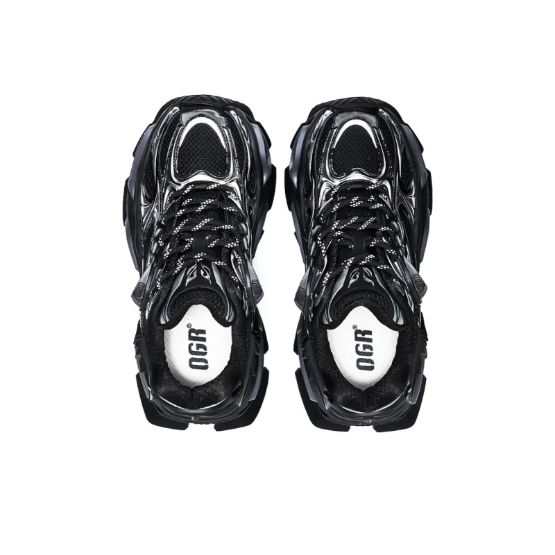 OGR Chunky Sneakers Unisex Low Top Black Silver-3