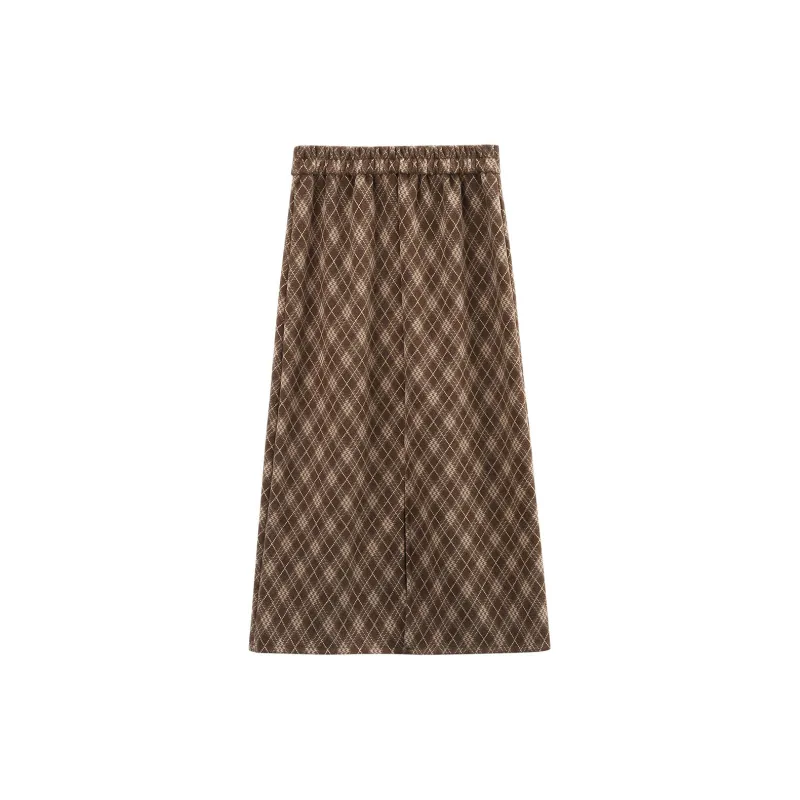 A Paradise For Awakening Casual Long Skirts Women's Green Plaid-1