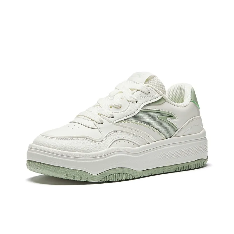 Anta Anti Slip And Wear Resistant Lightweight Height Increasing Low Top Skateboard Shoes Women's White Green-1