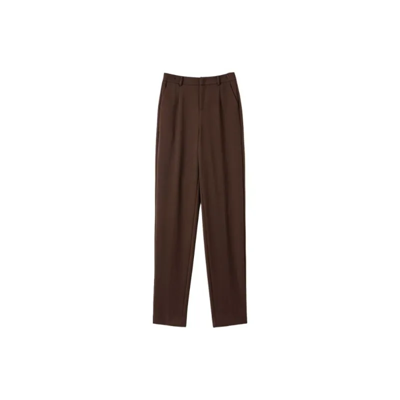 Late White Casual Pants Women's Dark Coffee-1