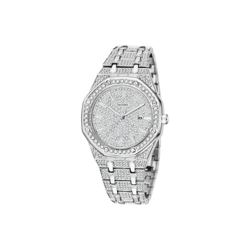 MELSMAO Luxurious Baby's Breath Men's Wrist Watch Quartz Movement Alloy Strap Watch Men's Watches Silver Dial-2