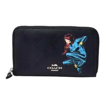 COACH Zip Around High-Quality Pebbled Leather Wallet Small Size Women's Black