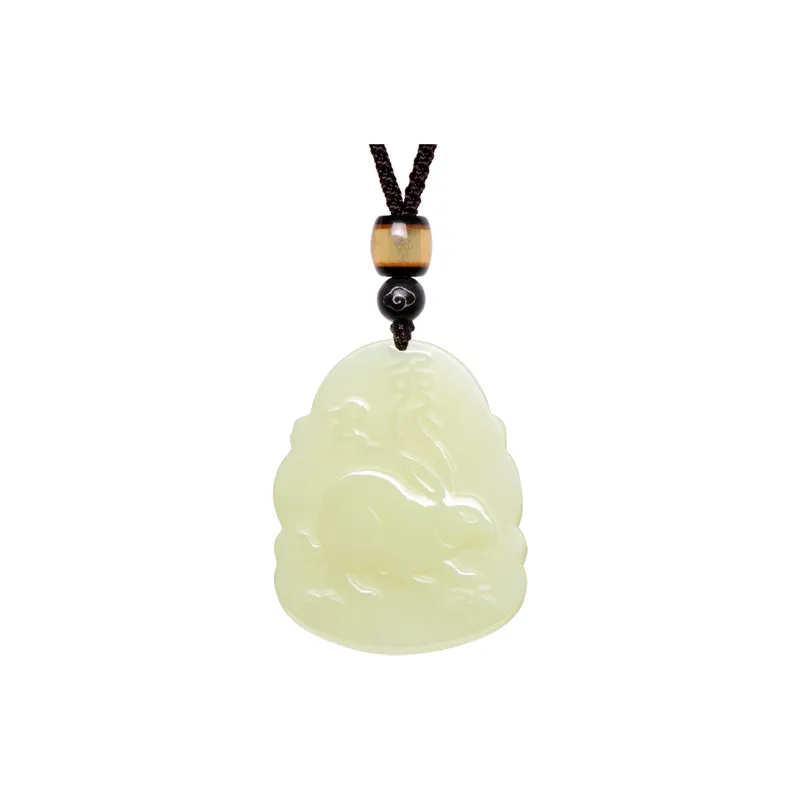 MARY WINDSOR Chinese Zodiac Rabbit Guardian Pendant Pale Greenish White Jade Unisex-0