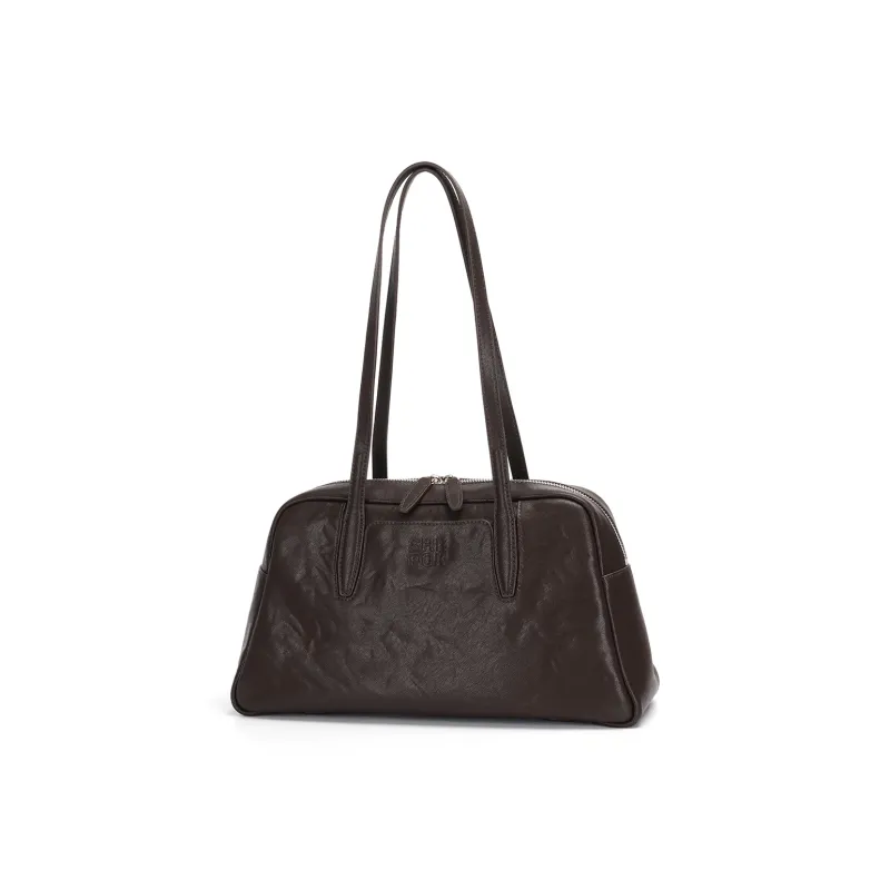 SHEPOK Vegetable Tanned Top Grain Cow Leather Bowling Bag Shoulder Bag Unisex Multicolor-1