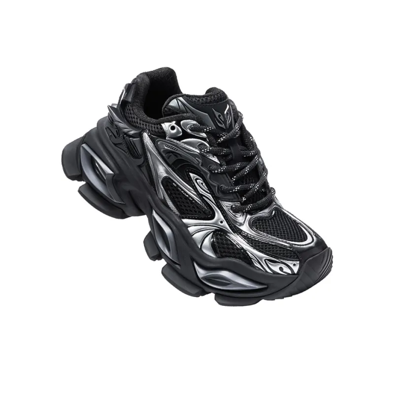 OGR Chunky Sneakers Unisex Low Top Black Silver-4