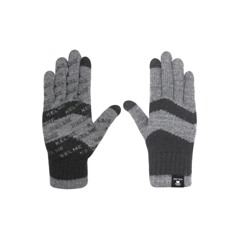 KELME Polyester Acrylic Knit Gloves Unisex Dark Gray Light Gray-8