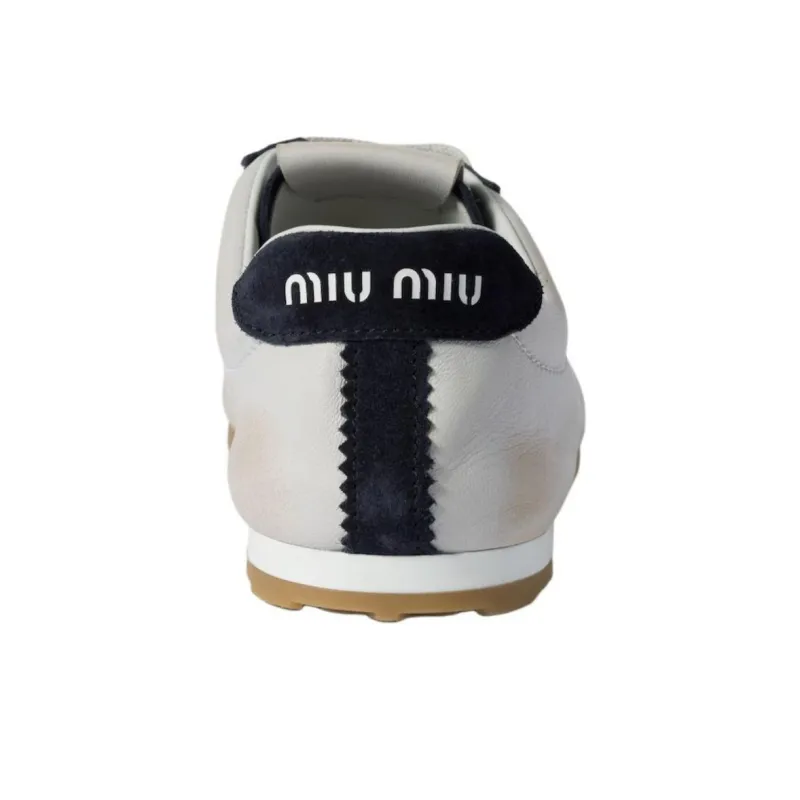 MIU MIU FW24 Plume Distressed Low Top Casual Shoes Women's White Blue-4