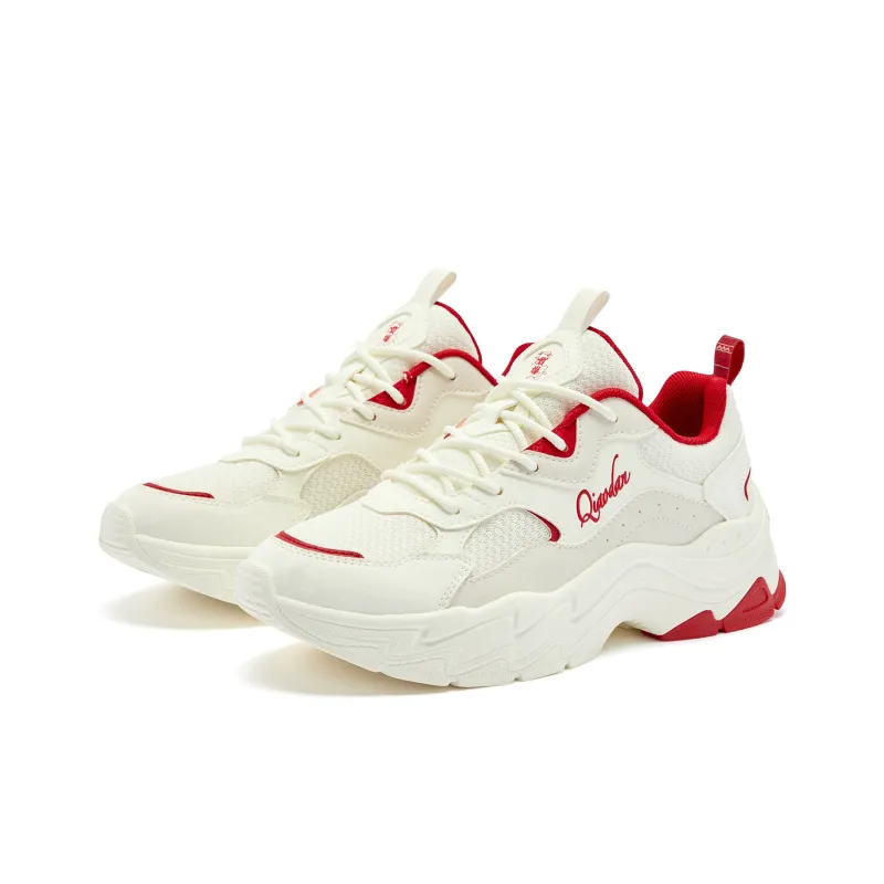 QIAODAN Casual Shoes Women's Low Top Ivory/Koi Red-2