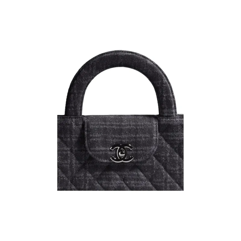 CHANEL Metal, Denim Cloth Shoulder Bag, Crossbody Bag, Handbag Mini Women's Black & Gray-2
