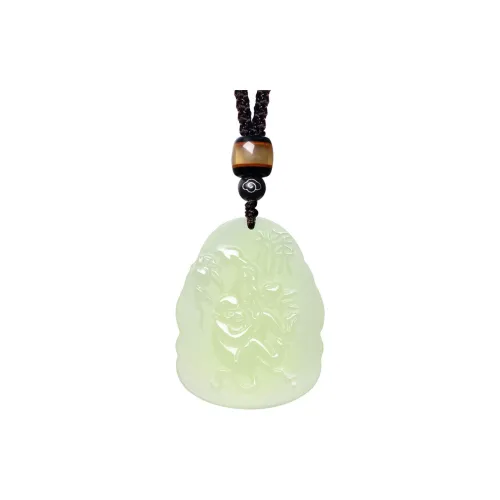 MARY WINDSOR Chinese Zodiac Monkey Guardian Pendant Pale Greenish White Jade Unisex