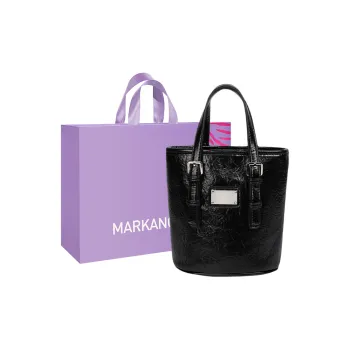 MARKANGARO PU Bucket Bag Basket Bag Crossbody Handbag Regular Women's Black