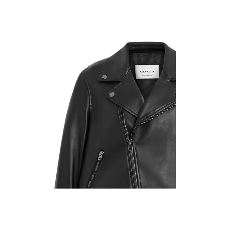 COACH Leather Jacket Women's Black-4