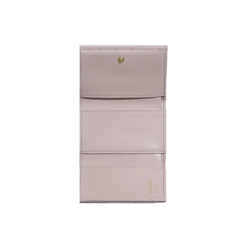 CHANEL 19Bag Lambskin Flap Coin Purse Card Holder Trumpets Women's Light Pink-5