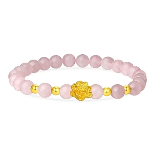 Gold Of China Lotus Fortune Beads Good Luck Continuous Girly Pink Gentle Solid Gold 999 Fixed Price Bracelets Unisex