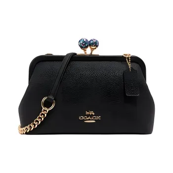 COACH Kisslock Cow Leather Chain Bag Shoulder Bag Crossbody Bag Women's Black