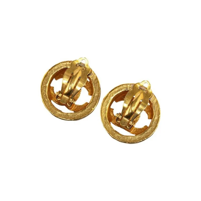 CHANEL 2004 Plated Cc Round Clip On Earrings Costume Earrings-1