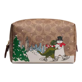 COACH Coated Canvas Storage Bag Small Size Women's Tan With Caramel Accents