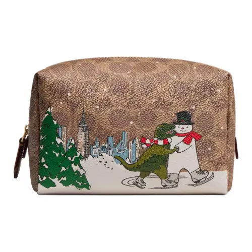 COACH Coated Canvas Storage Bag Small Size Women's Tan With Caramel Accents