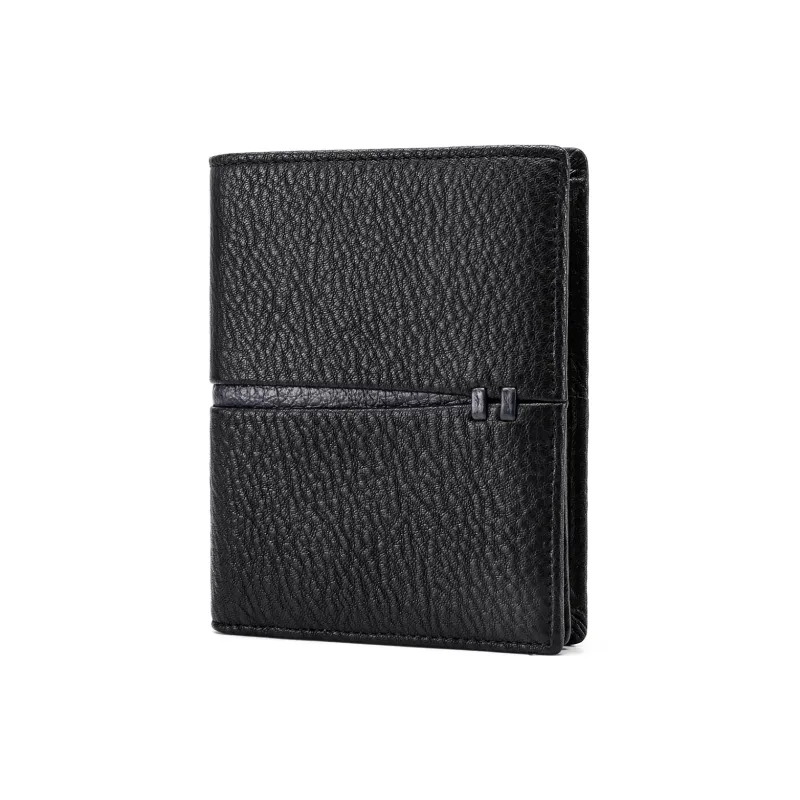 FAIRWHALE Top Grain Cow Leather Wallet Card Holder Coin Purse Money Clip Regular Men's Black-2