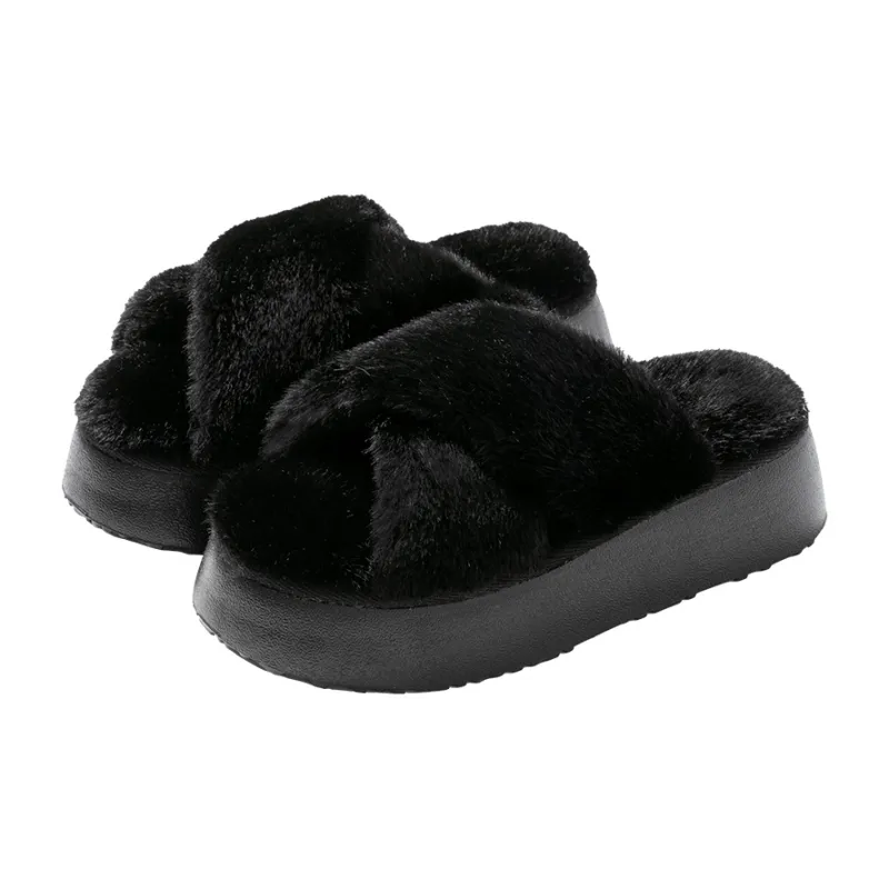 Foot Recreation Winter Home Warm Fashion Crisscross Fleece Slippers Women's Home Slippers-3