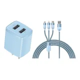 Blue 1.2m[Fast Charging Kit]Dual-Port Fast Charger+3.5A Cable