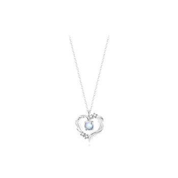 Muyan S999 Fine Silver Heart Feather Necklace Women's