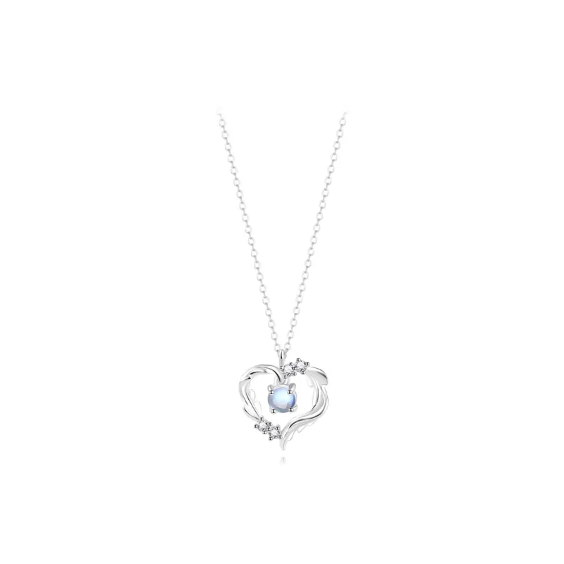 Muyan S999 Fine Silver Heart Feather Necklace Women's-0