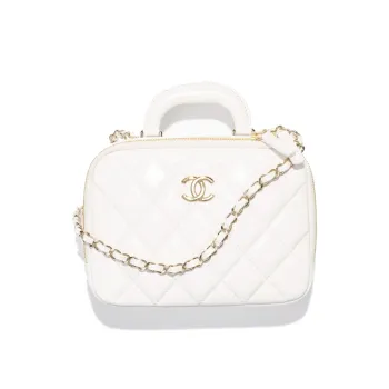 CHANEL Polished Lambskin Portable One Shoulder Crossbody Makeup Bag Women's White