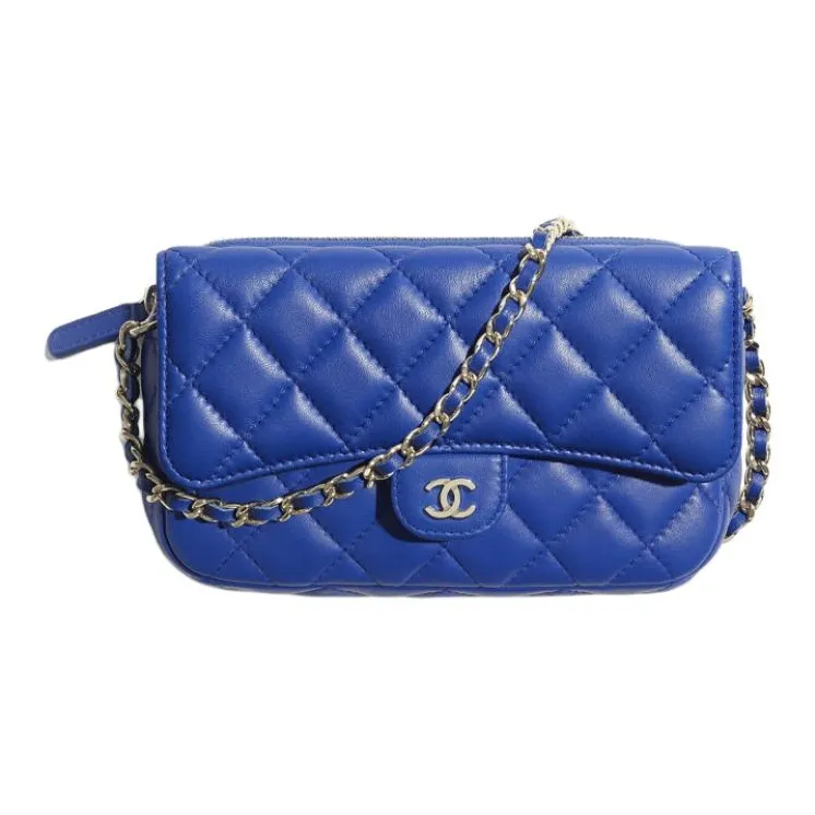 CHANEL Lambskin Crossbody Cell Phone Pouch Regular Women's Blue-0