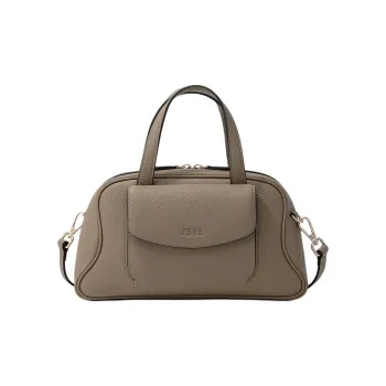 FION Cow Leather Shoulder Bag Crossbody Bag Handbag Medium Size Women's Cream Apricot