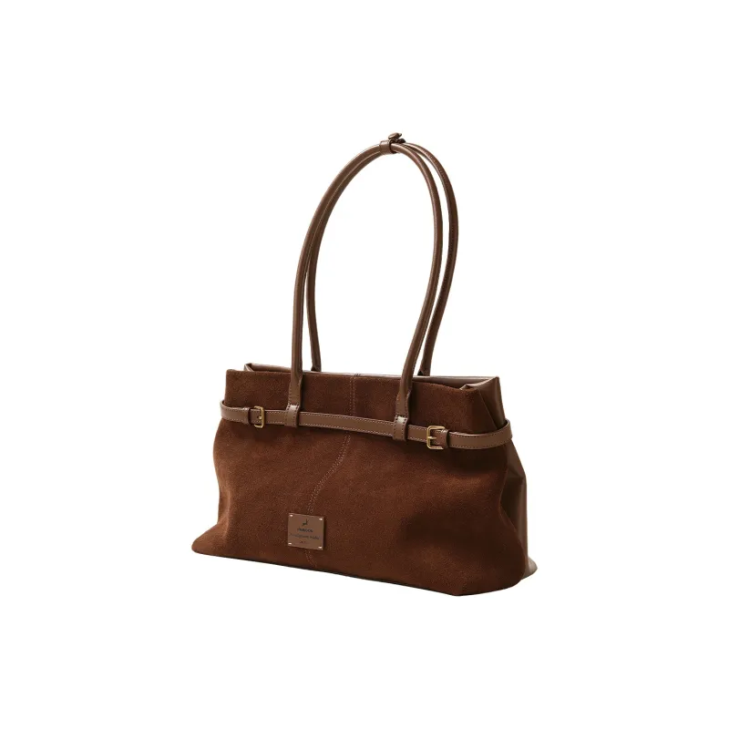 Miao Di Synthetic Leather Portable One Shoulder Shoulder Bag Large Size Women's Caramel Brown-5