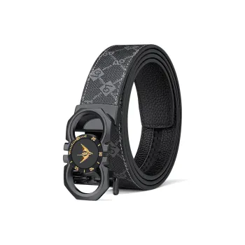WilliamPOLO PVC Leather Belts Men's Gunmetal Buckle Gold Logo Width 3.5cm