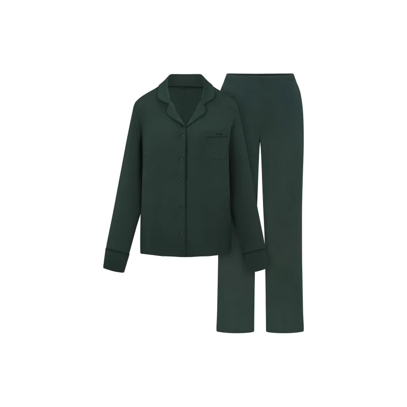 SKIMS FW24 Fake Day Collection SLEEP LONG SLEEVE BUTTON UP SET Pajama Set Women's SPRUCE/Spruce-0