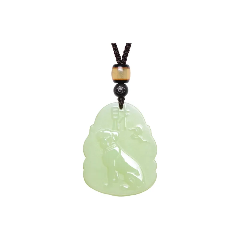 MARY WINDSOR Chinese Zodiac Dog Guardian Pendant Pale Greenish White Jade Unisex-0