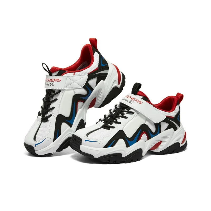 Skechers Anti Slip Wear Resistant Kids Lifestyle Shoes White Blue Red Teenagers-2