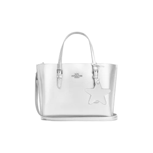 COACH Molly Metal Double Sided Leather Shoulder Bag Crossbody Bag Handbag Medium Size Women's Light Silver