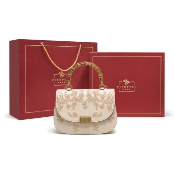 PIERPOLO Cow Leather Bamboo Handbag Elegance Saddle Bag, Shoulder Bag, Crossbody Bag Regular Women's Moon White