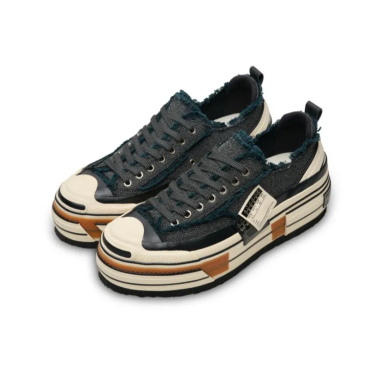 VESSEL Double Side Label V Smile Shoes Height Increasing Slip Resistant Low Top Skateboard Shoes Unisex Black-3