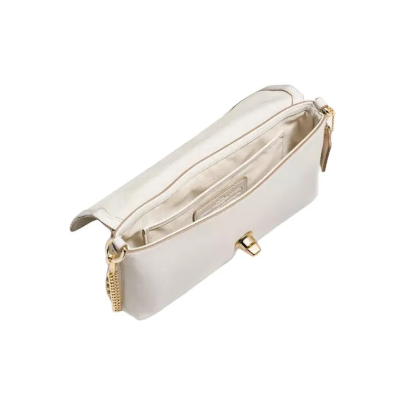 COACH Crosstown Litchi Grain Cow Leather Shoulder Bag Crossbody Bag Women's Chalk White-3