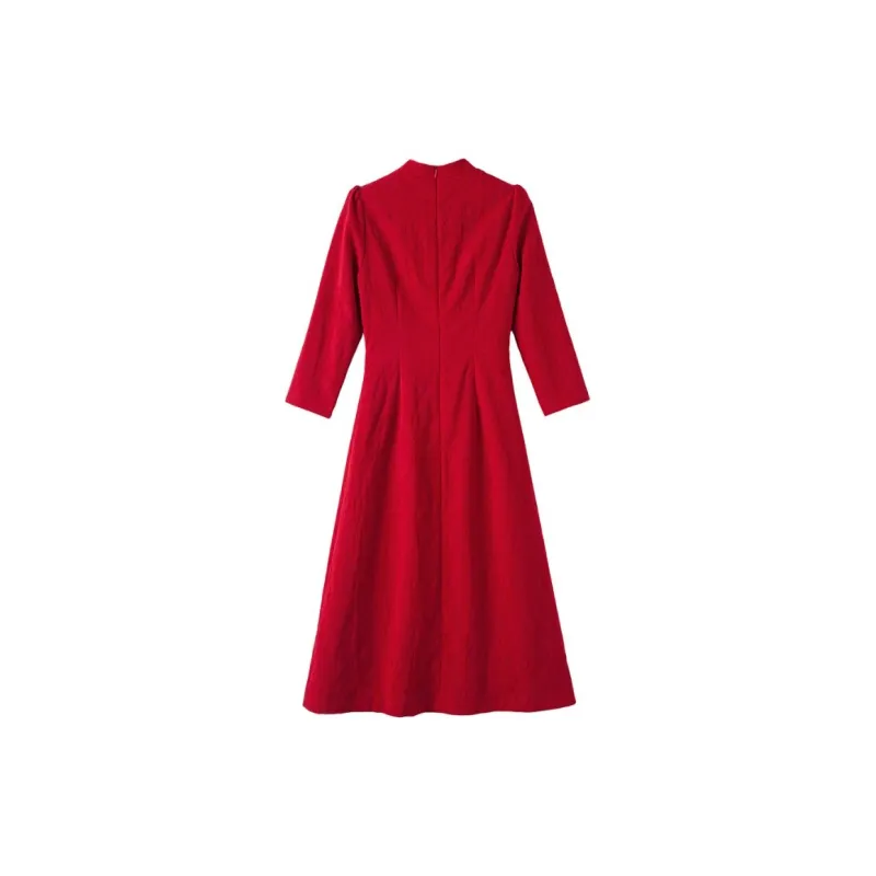 Late White Long Sleeved Dresses Women's Red-1