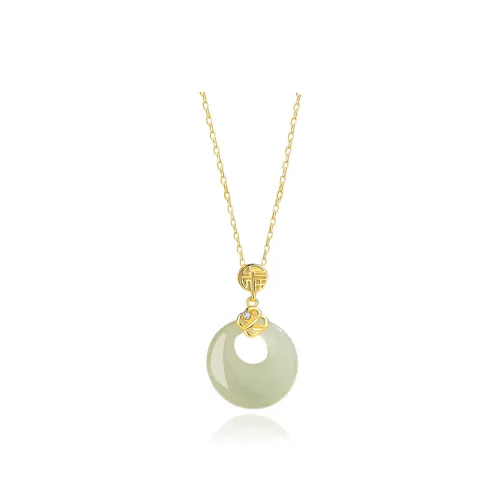 FANCI 925 Sterling Silver Necklace Pale Greenish White Jade Womens