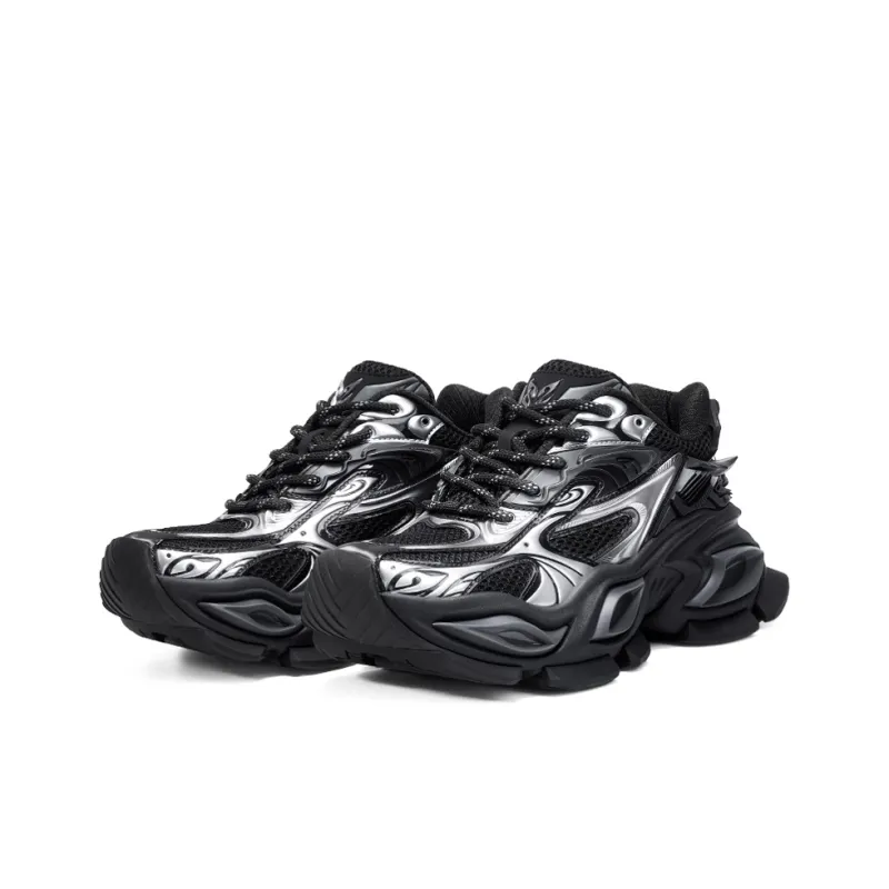 OGR Chunky Sneakers Unisex Low Top Black Silver-2