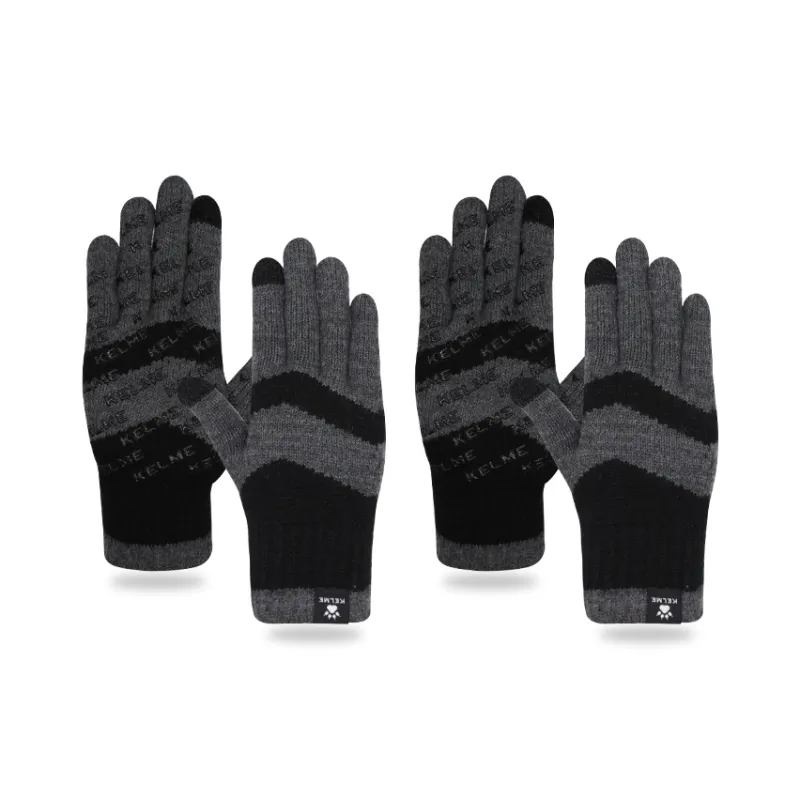 KELME Polyester Acrylic Knit Gloves Unisex Dark Gray Light Gray-2