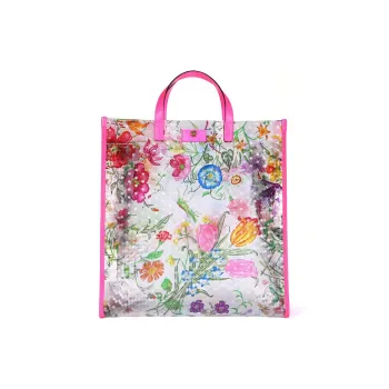 GUCCI PVC Material Patchwork Leather Totes Handbags Large Size Women's Rose Red
